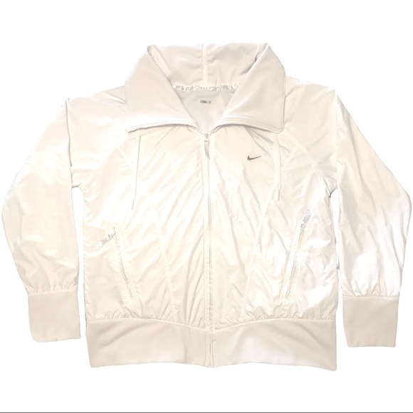 NIKE Lined Windbreaker High Neck White Sublimated Print Zip Bomber Jacket XL - Picture 5 of 16